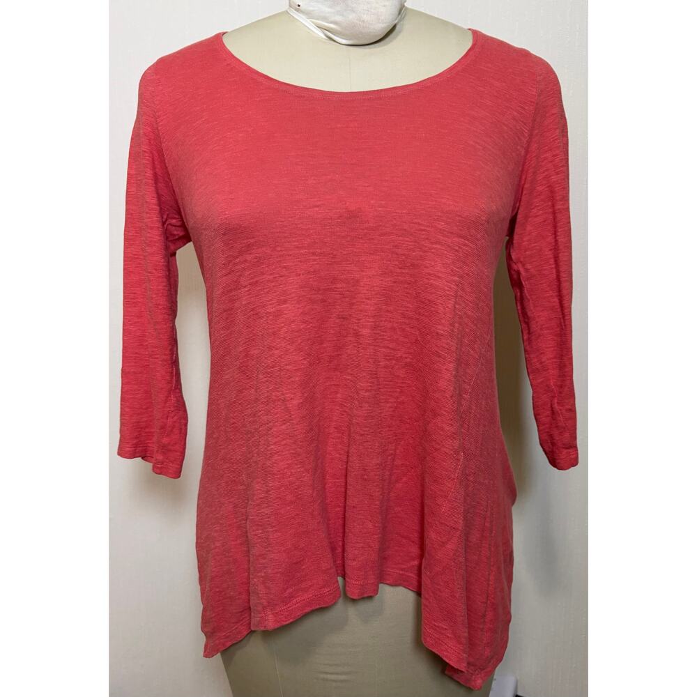 Eileen Fisher Organic Cotton Hemp Red 3/4 Sleeve Top Size XS